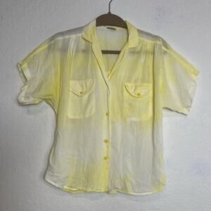 Mahudi Tie Dye Yellow and white Boxy Shirt semi-sheer button front 100% cotton M